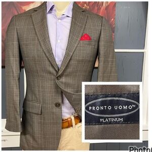 Pronto Uomo 👉Actual Sz 36S Short👈 Blazer Jacket Sport Coat Wool Tan/Blue